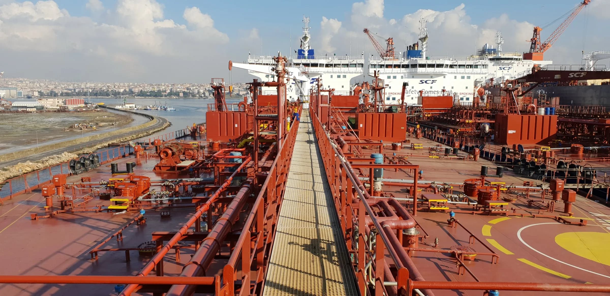 Pipelines on a tanker deck at a Tuzla shipyard