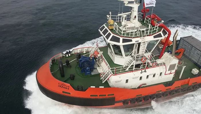 Tugboat sailing in open sea